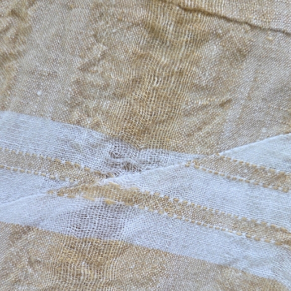 Anthro Akemi + Kin Cream & Tan Striped Dolman Linen Tunic - Size L - Picture 5 of 11